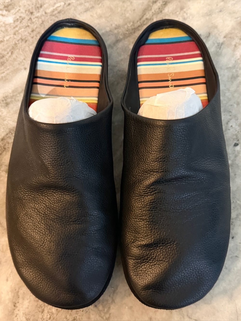 PAUL SMITH MULES MEN BLACK LEATHER CLOGS SLIDES SLIPPERS US 12 $600 SANDALS
